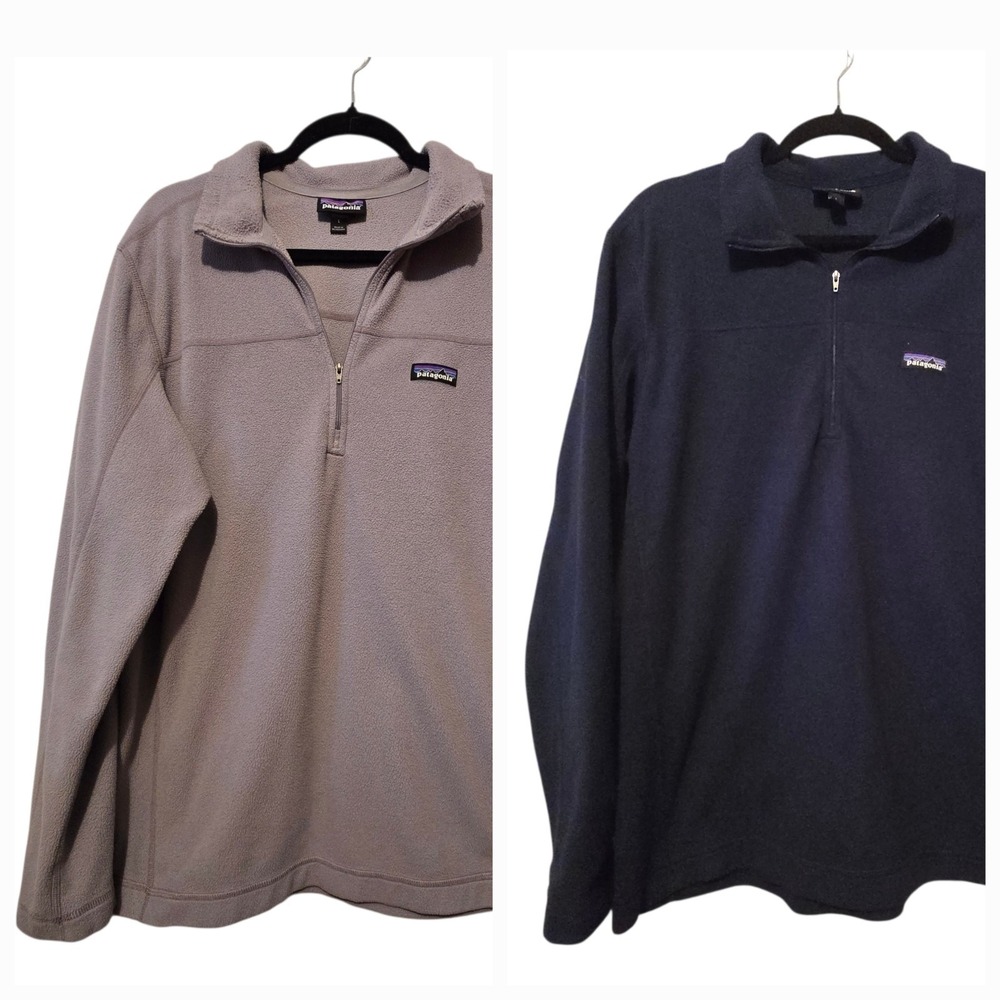 Patagonia Micro D Fleece 1/4 Zip Pullovers PAIR Mens LG Navy & Gray Outdoor GUC